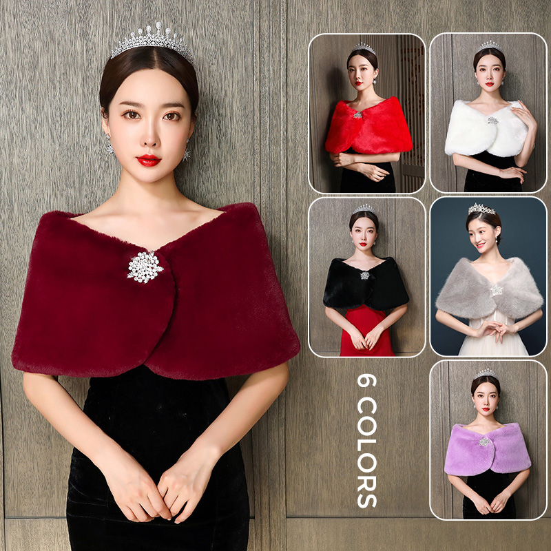 Winter Clothing Pk - Vrouwen Bruidssjaal Bruiloft Cape Namaakbont Winter